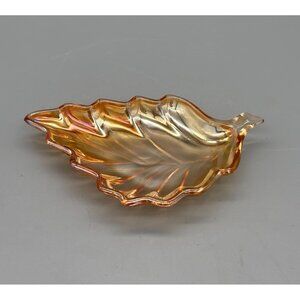 Vintage Jeanette Carnival Glass Opalescent Marigold Carnival Leaf 7" Dish